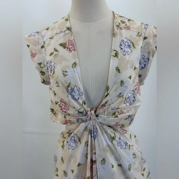 Sofía The Label Floral Cut-Out Maxi Cream Pastel Print Deep V Boho Summer Dress - Picture 7 of 16